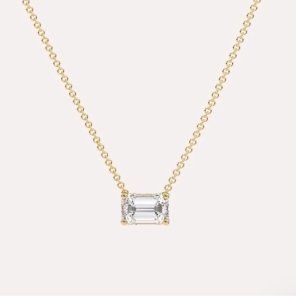 NEW‎ Minimalist Gold Necklace with Simulated Diamond Emerald Cut Pendant, 16-18” - Picture 2 of 7